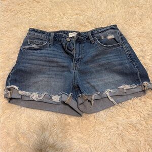 Flying Monkey Rolled Hem Distressed Denim Shorts - Dark Blue
